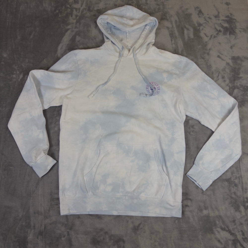 Quiksilver Hoodie Mens Large Blue White Tie Dye Boardriding Logo Sweatshirt L